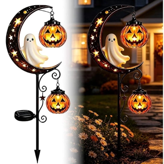 Halloween Solar Garden Stake Light,Metal Hanging Pumpkin Lantern Waterproof for Yard Lawn Proch