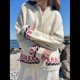 thumbnail image 5 of Suéter Tipo Cárdigan para Mujer, con Estampado de Langosta, Bordado, Cuello en V, Larga, Cuello Chal, Botones, Tejido de Punto Ballena Beige S, 5 of 10