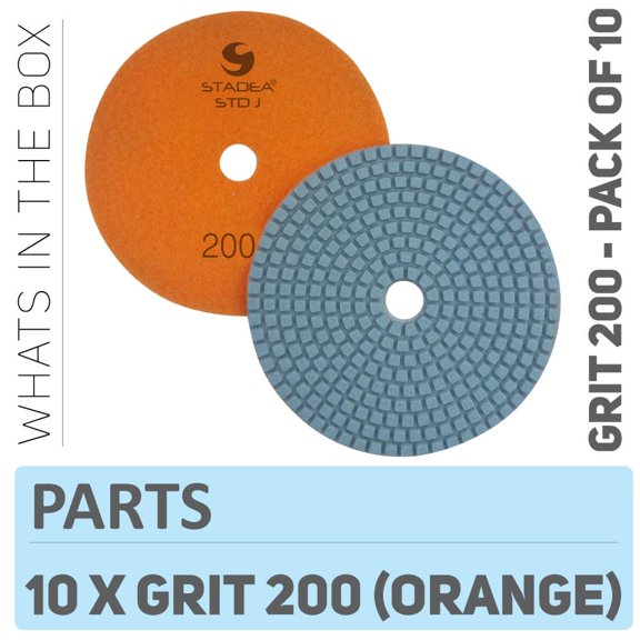 Stadea PPW255D Diamond Polishing Pads 5" For Concrete Terrazzo Marble Granite Countertop Floor Wet Polishing, Grit 200 - Pack of 10