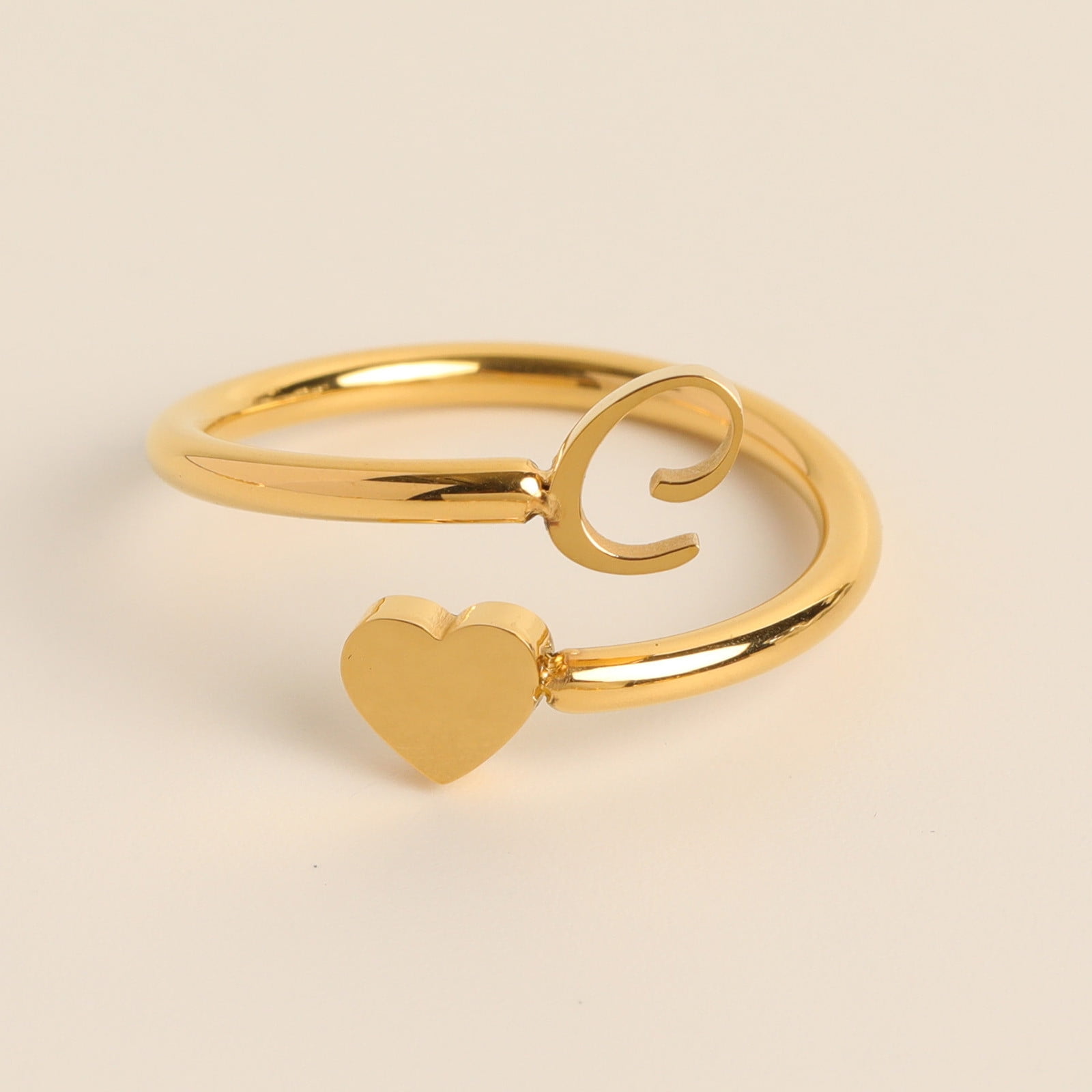 To My Granddaughter Initial Heart Ring Customizable 26 Letter Heart Charm Jewelry for Women Accessory Idea Unique Personalization,One Size,Gold C