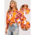 thumbnail image 2 of DARING DIVA Women's Boho Floral Blouse Shirt Lantern Long Sleeve Button Down XS Orange, 2 of 6
