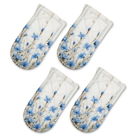 

BaHomeck Pot Handle Holder Covers 4Pcs Blue Wildflowers On White Wooden Backdrop Non Slip Heat-Resisting Pan Handle Covers For Home Kitchen Baking Cooking BBQ Cookwares 6×3In
