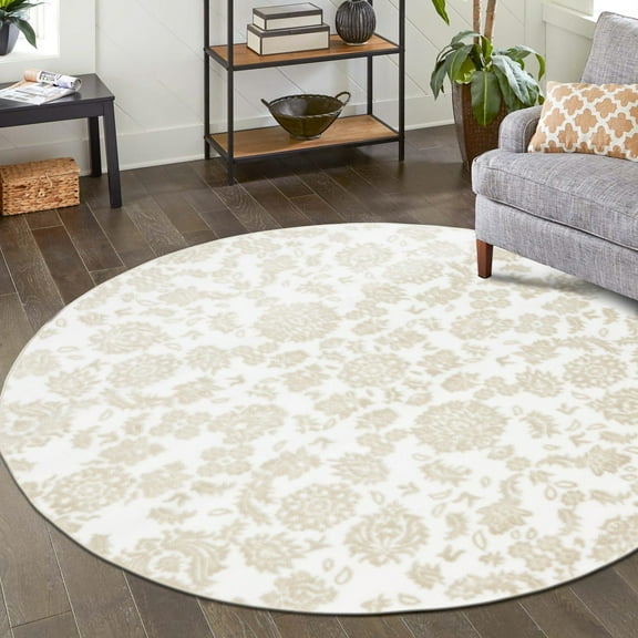 Unique Loom Rushmore Collection Area Rug - Taft (5' Round White Brown/Beige)