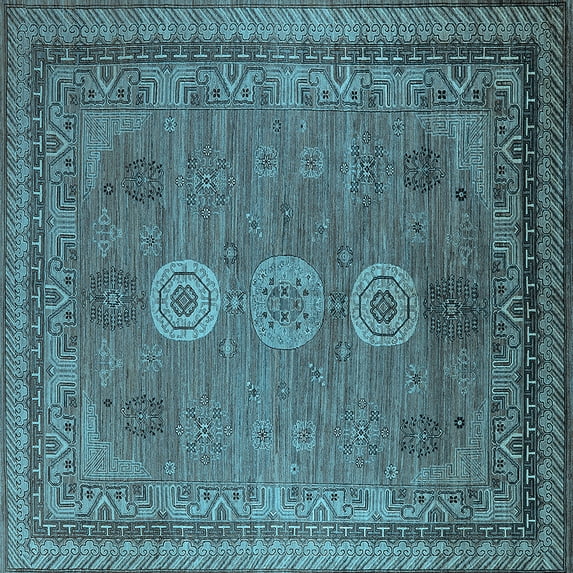Ahgly Company Indoor Square Oriental Light Blue Industrial Area Rugs, 7' Square