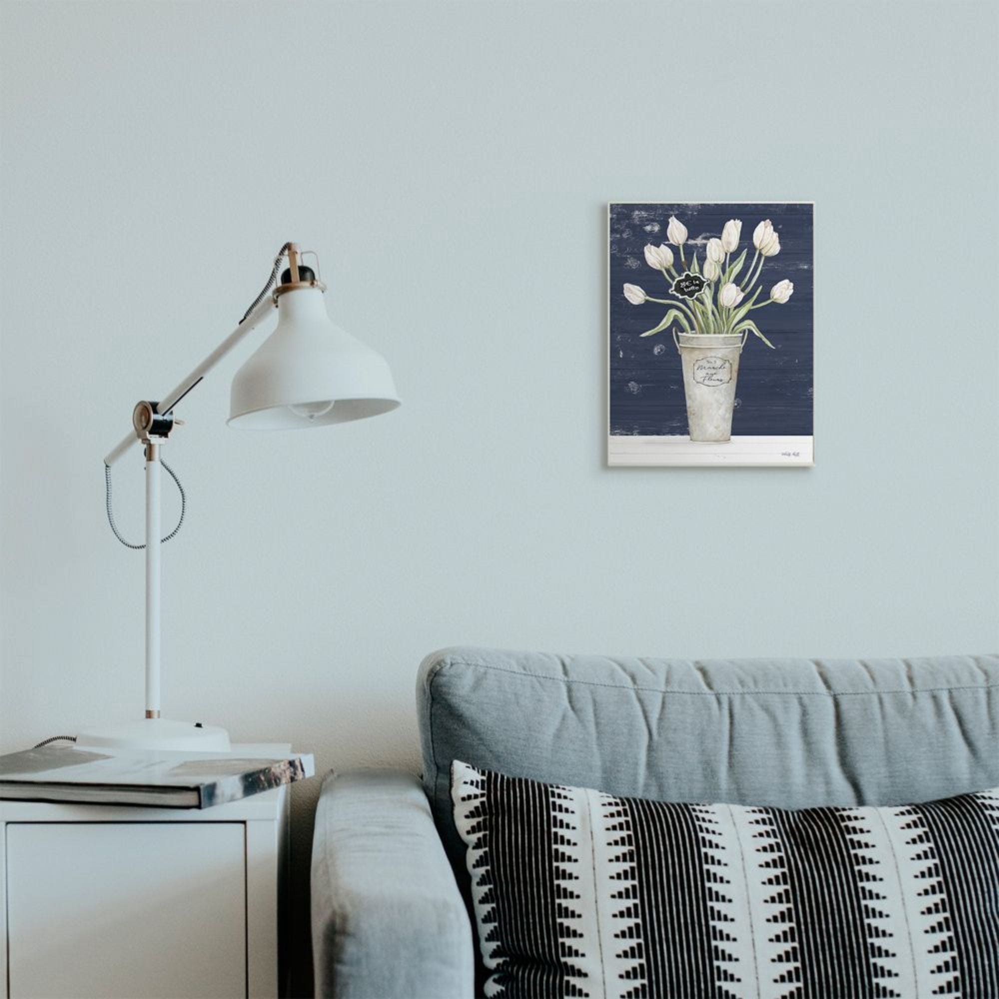 Stupell Industries Charming White Tulip Bouquet over Rustic Blue Design by Cindy Jacobs