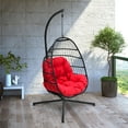 thumbnail image 2 of Abble Outdoor Wicker Hanging Basket Swing Chair with Cushion and Stand - Black & Red, 2 of 5