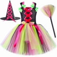 thumbnail image 3 of Disfraz de bruja para niñas, vestido de tutú de Halloween, ropa, trajes con sombrero, escoba, arcoíris, vestidos elegantes para fiesta de carnaval para niños pequeños, 3 of 4