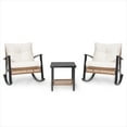thumbnail image 6 of KAMEROUT 3-Piece Patio Conversation Set, PE Wicker Rocking Chairs with Beige Cushions & 2-Tier Coffee Table, Outdoor Furniture for Backyard/Patio, 6 of 7