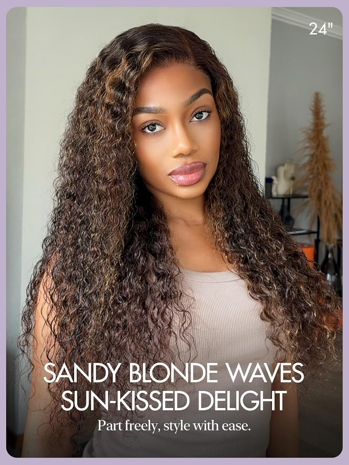 LUVME 7x6 PartingMax HD Lace Front Wigs 22" Water Wave Human Hair Pre Cut Plucked Glueless Hlighlight Color