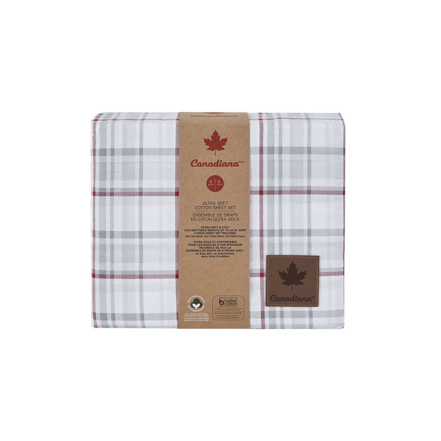 Canadiana 4 Piece Ultra Soft Cotton Sheet Set, D, Q