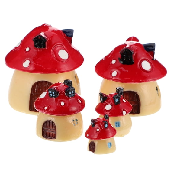 FELTECHELECTR 5-Pack Mini Resin Mushroom House Sculptures for Terrarium, , and Home Decor
