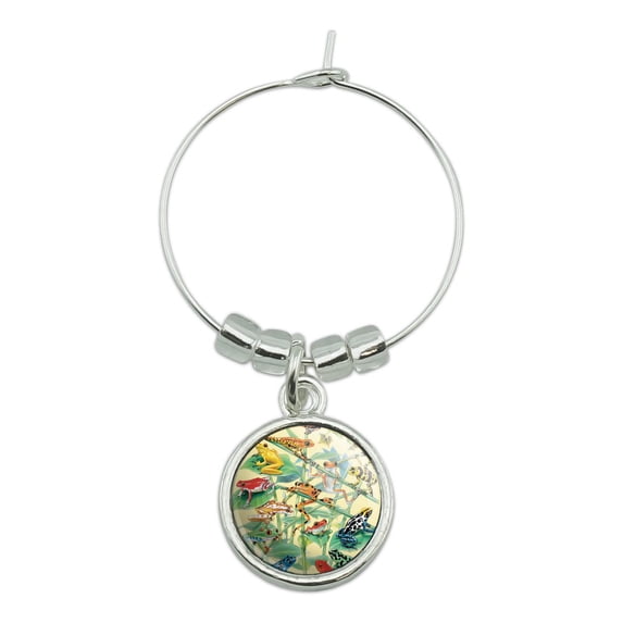 Tropical Rainforest Frogs Froggies Dart Wine Glass Charm Drink Marker