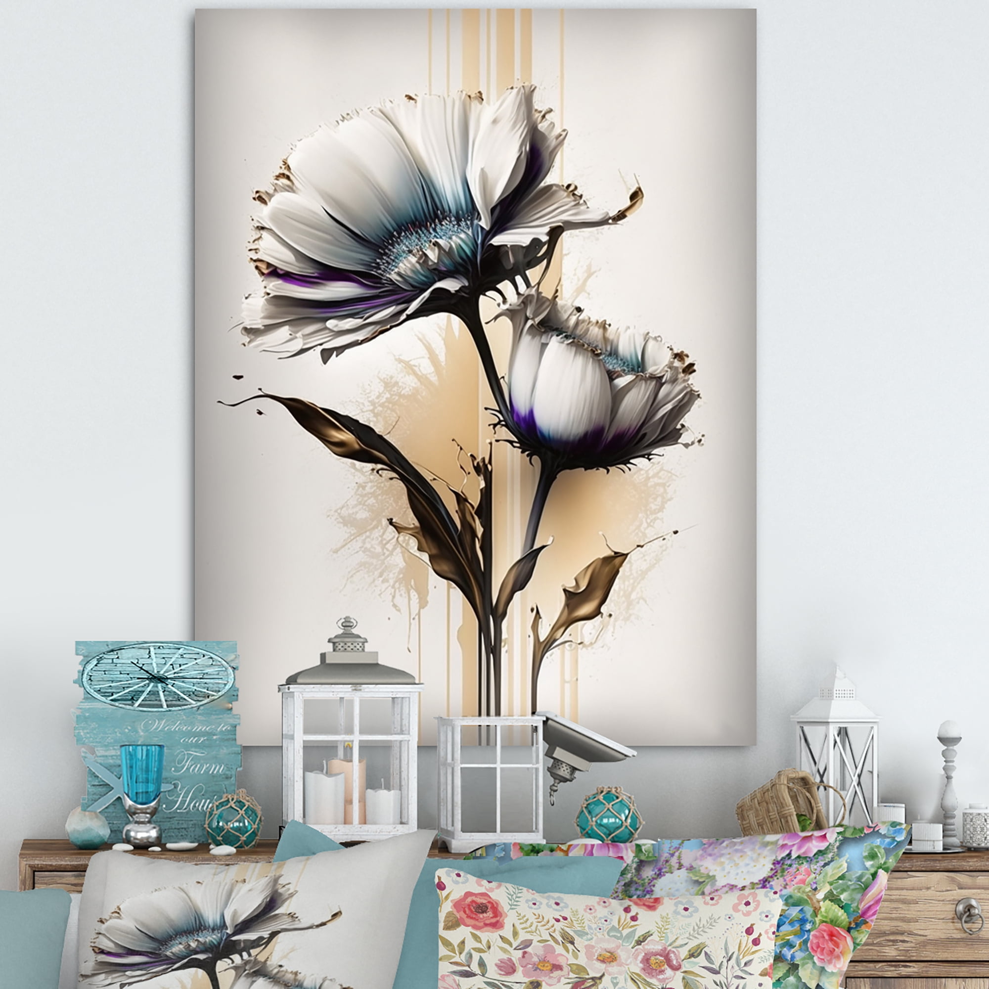 Designart White Daisy Flower On Golden Beige Paint Canvas Wall Art