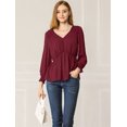 thumbnail image 3 of Blusa Top Cuello En V Color Sólido Manga Larga Volantes Para Mujeres Allegra K Rojo Oscuro XS, 3 of 6