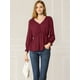 thumbnail image 3 of Blusa Top Cuello En V Color Sólido Manga Larga Volantes Para Mujeres Allegra K Rojo Oscuro XS, 3 of 6