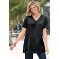 thumbnail image 2 of Woman Within Plus Size Perfect Short-Sleeve Shirred V-Neck Tunic, 2 of 6