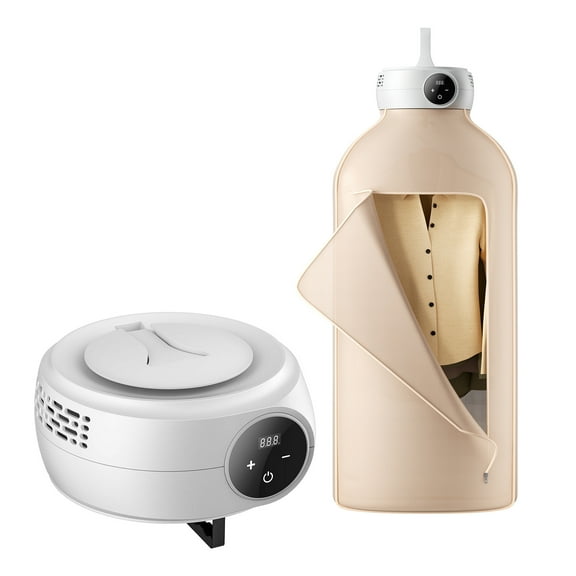 KFFKFF Compact Garment Dryer, Includes Drying Bag, PTC Heat Technology & LED Screen, Collapsible Small Dryer with 5-Hour Timer, Ideal for Small Spaces, RVs, Dorms, 600W, Beige