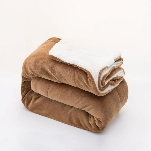 Premium Double-Layer Sherpa Fleece Blanket - Camel | Year-Round Warmth & Comfort | Modern Minimalist Design | Solid Color for Versatile Decor | Customizable Options Available | In-Stock for