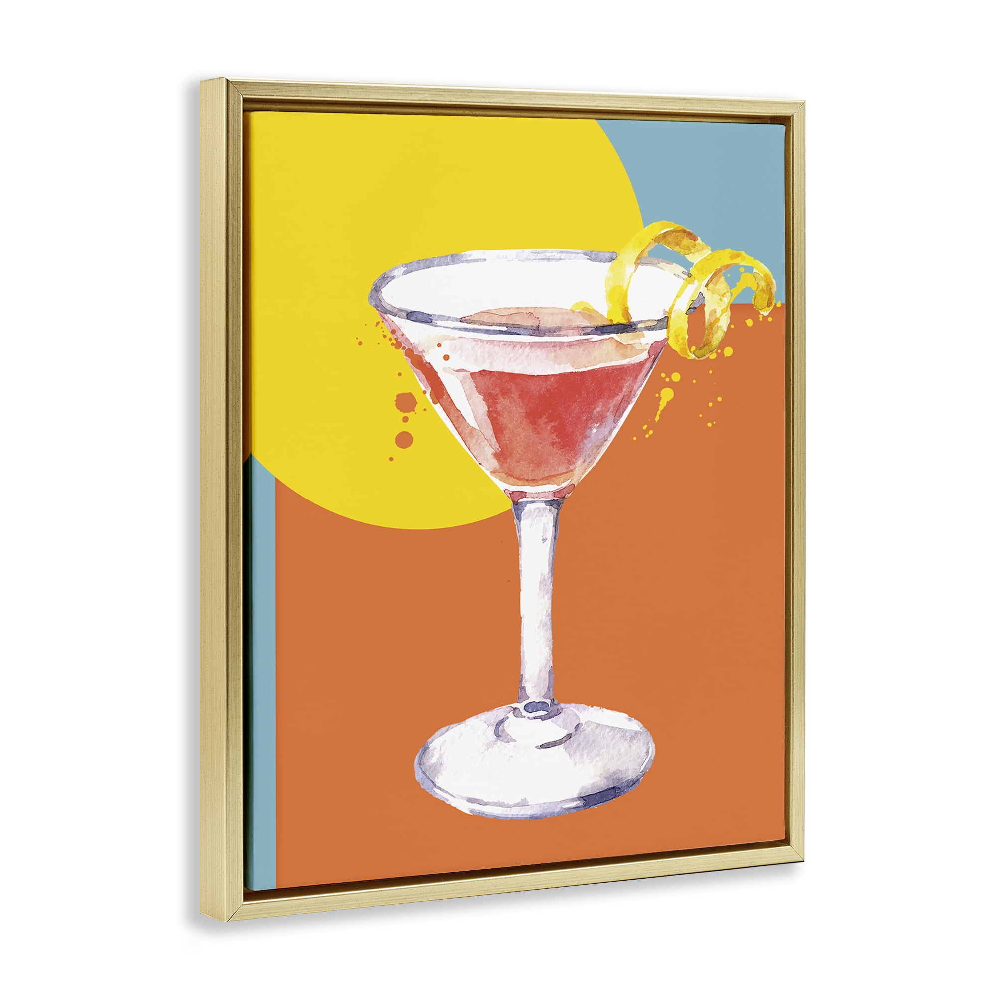 Stupell Industries Modern Cocktail Lemon Peel Food & Beverage Painting Gold Floater Framed Canvas Art Print Wall Art, 25 x 31