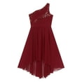 thumbnail image 5 of iixpin Kids Girls Sequined One Shoulder Party Gown Sleeveless Wedding Flower Girl High-Low Dress Burgundy 8, 5 of 7