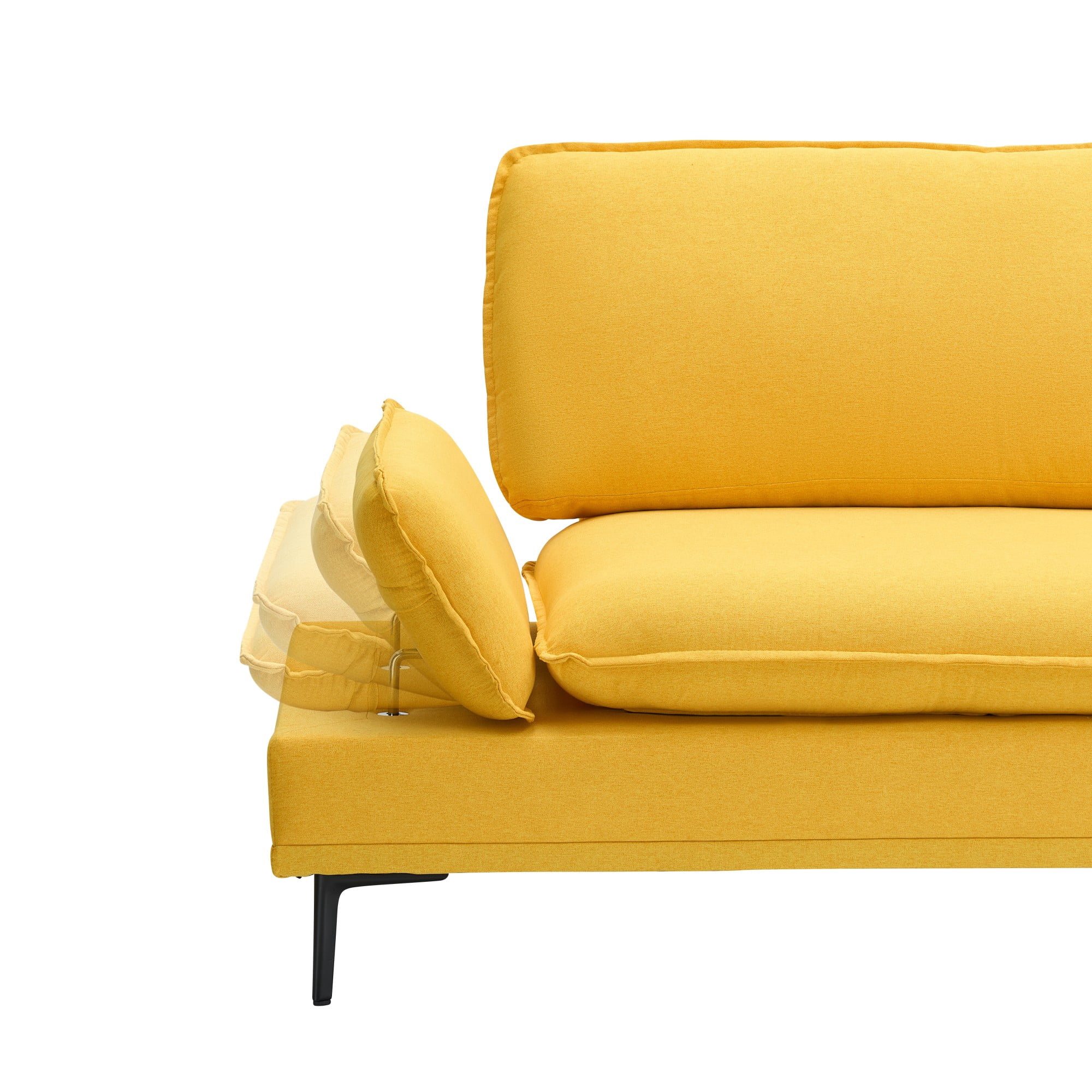 89" Sofa Couch for Living Room,3 Seater Sofa,Comfy Cotton Upholstered Couch with Adjustable Armrest for Small Space,Yellow