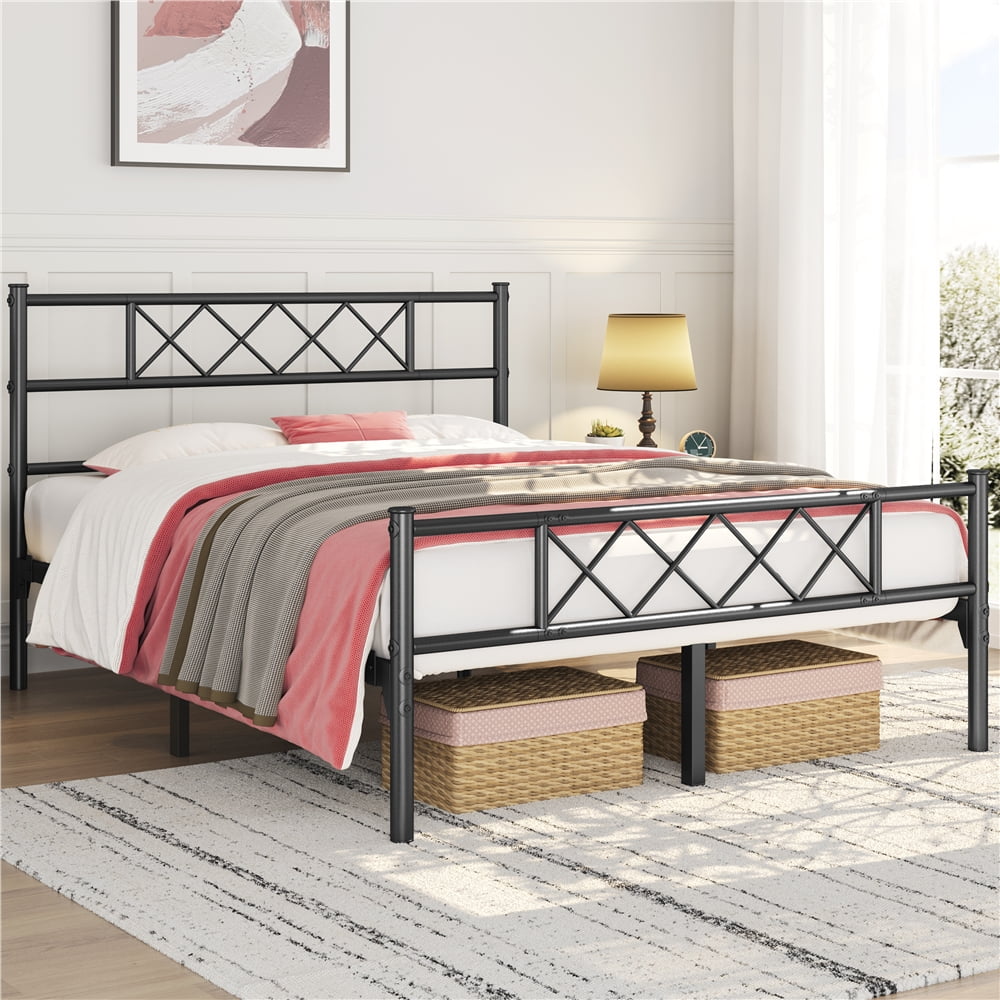 Yaheetech Metal Platform Bed Frame with Headboard and Footboard, Queen Size, Black