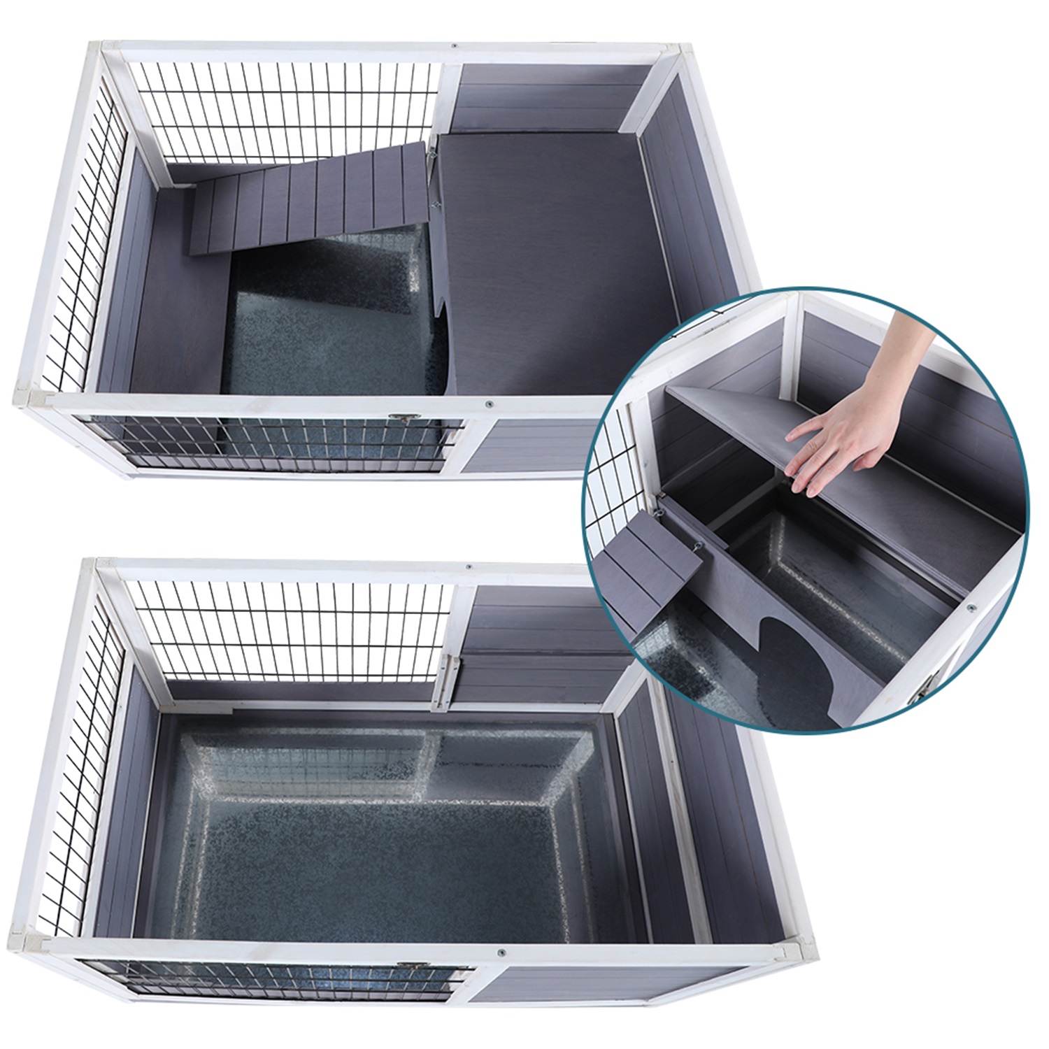 Pefilos 35" Wood Rabbit Hutch with Run Bunny Hutch for Indoor, Guinea Pig House, Gray Pefilos 35" Wood Rabbit Hutch with Run Bunny Hutch for Indoor, Guinea Pig House, Gray
