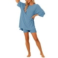 thumbnail image 2 of Conjunto de lounge de gran tamaño para mujeres INSPIRE CHIC, sudaderas de entrenamiento, camiseta con pantalones cortos de ciclista, conjuntos XL en gris y azul, 2 of 6