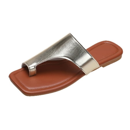 OJSFQUFP Sandals for Women Retro Ladies Beach Slip On Casual Open Toe Non Slip Flat Breathable Slippers Shoes Sandals Slippers for Women Indoor and Outdoor Gold 38