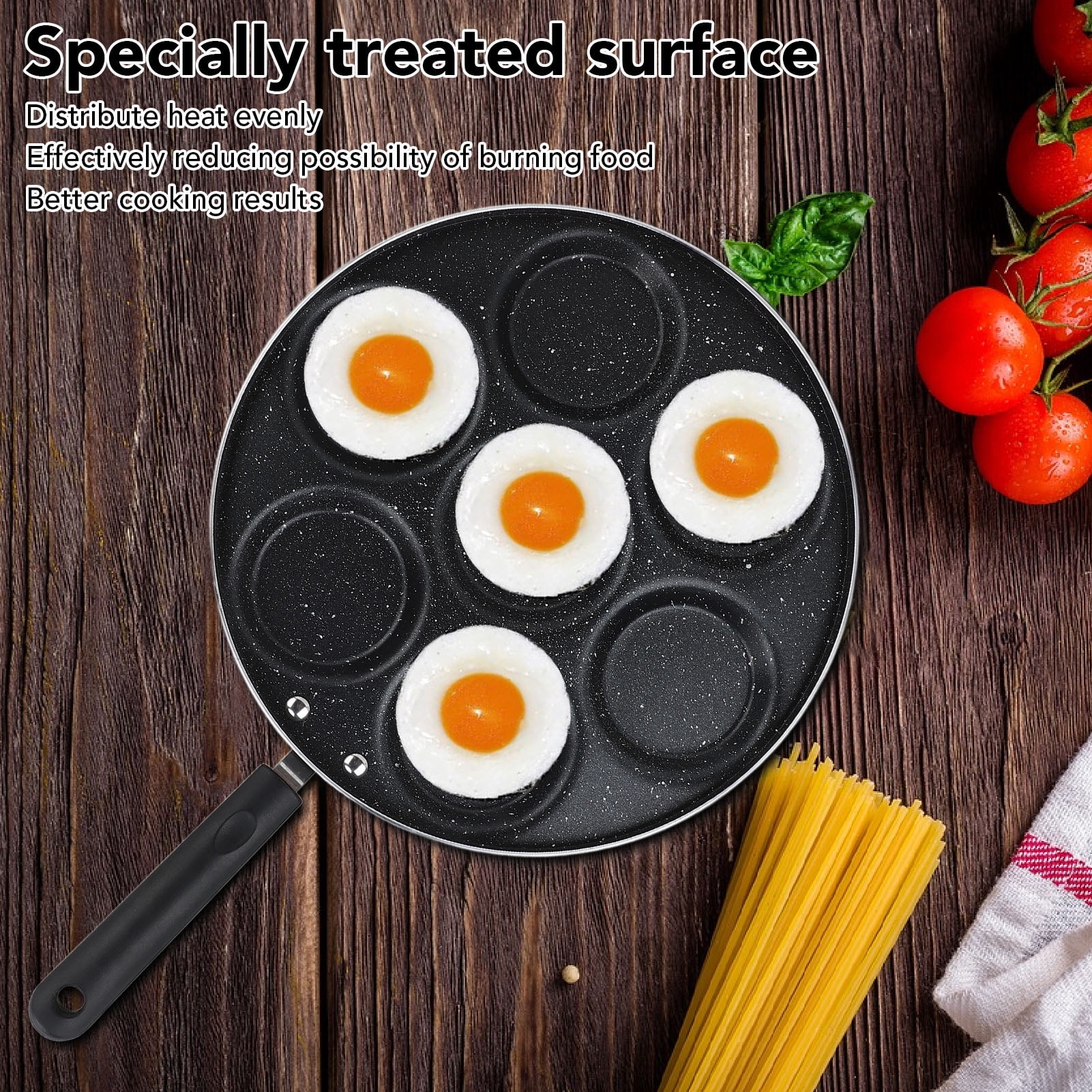 LAZIOEGR Premium Egg Frying Pan Non Stick Refined Iron Round Fried Cooker with Ergonomic Handle, Essential Household Supplies for Kitchen, Black Matte Finish, 10 Inches / 25.4 cm Size