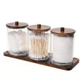 thumbnail image 3 of Wooden Lid Transparent Bathroom Organizers For Makeup Remover Pads Storage Cosmetic Accessories Container, 3 of 12