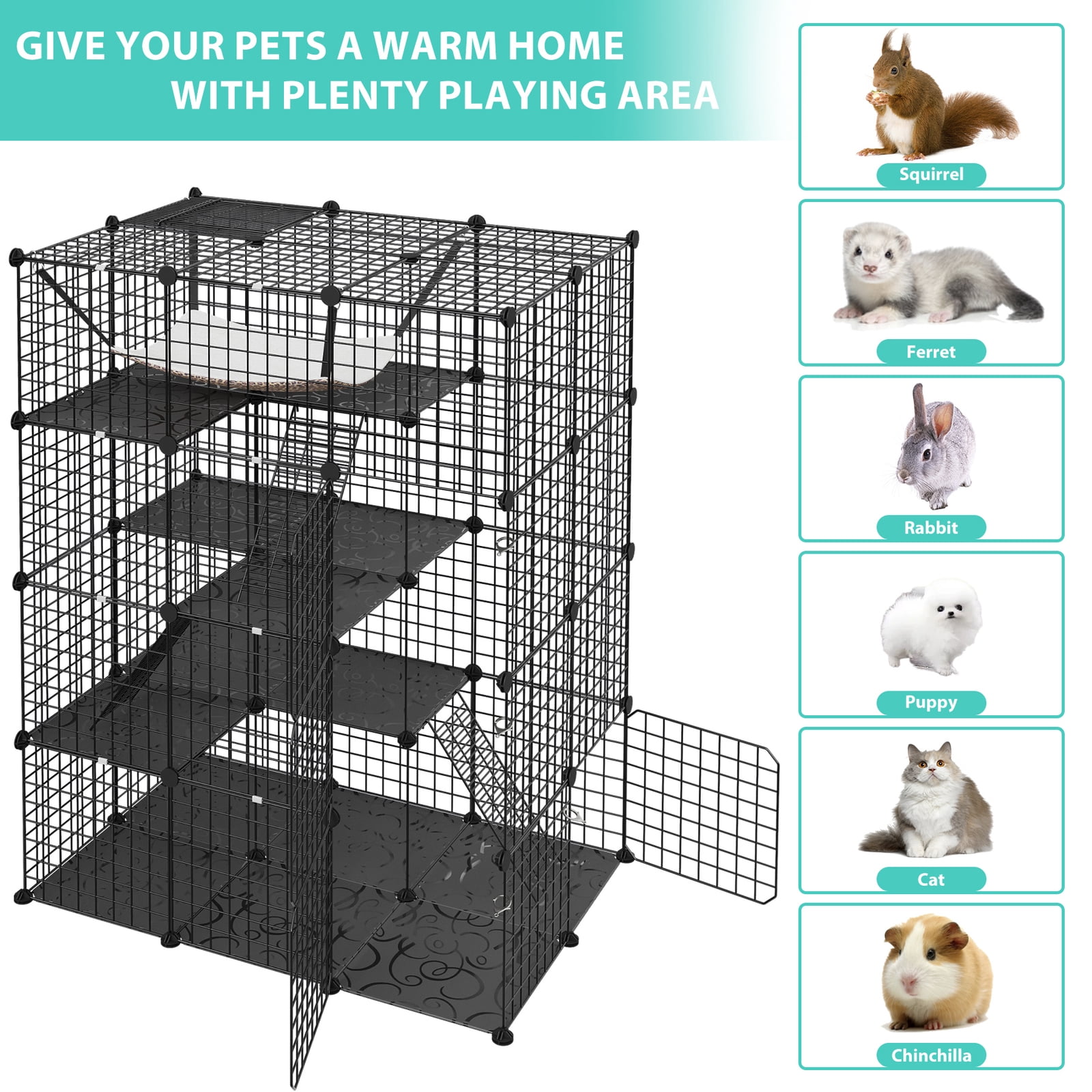CRXX Large Metal Wire Cat Cage Enclosure – 4-Tier Kennel with Hammock | DIY Playpen & Catio for Indoor/Outdoor Use | Spacious, Durable Cat Habitat for Exercise & Rest