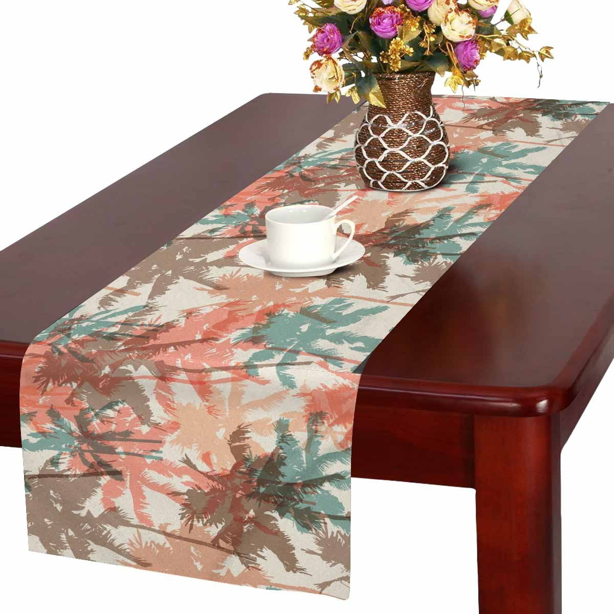 MKHERT Watercolor Palm Tree Table Runner, Tropical Coconut Table Cloth