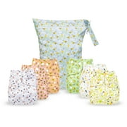 Simple Being Reusable Cloth Diapers,6 Pack Pocket Adjustable Size,Waterproof Cover,6 Inserts,Wet Bag, Double Gusset (Bugs)