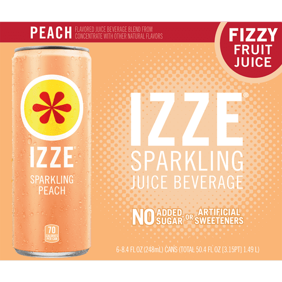IZZE Sparkling Juice Peach, 8.4 oz Cans, 6 Pack