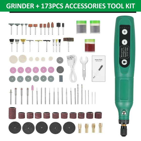 Electric 173Pcs Cordless Tool 3.7V Li-Ion Power 5 Variable Speed USB Charging Multi-Purpose for Light-Duty DIY Crafting Polishing Jade Pet Nail Sharpening