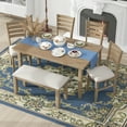 thumbnail image 4 of Harper & Bright Designs Farmhouse Kitchen Dining Table Set for 6, Wood Rrectangle Table and 4 Upholstered Chairs & Bench, Natural Wood Wash, 4 of 17