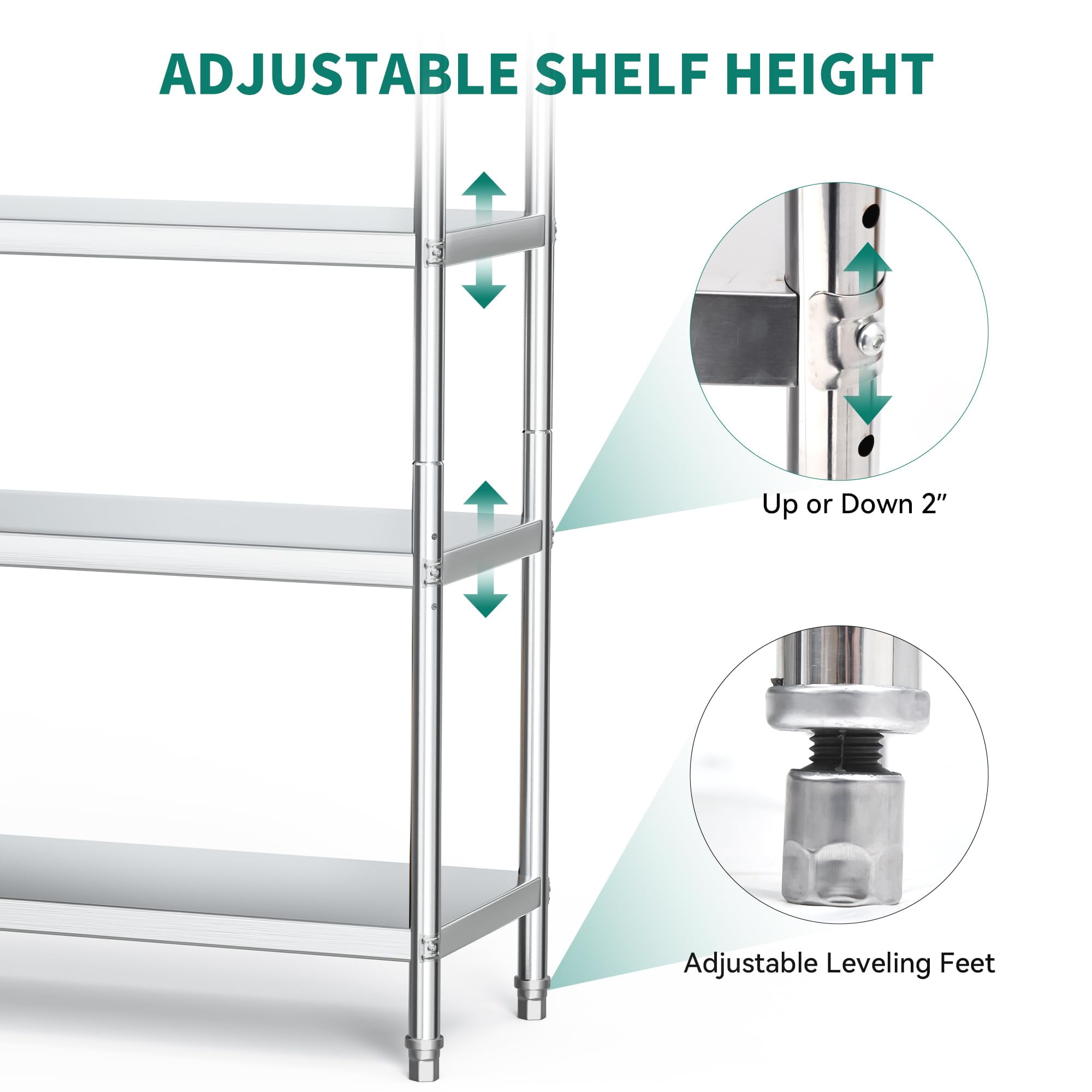 Dextrus 5-Tier Stainless Steel 18" D x 48 W" x 72 H" Storage Shelves, Silver