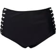 thumbnail image 7 of Solid Ruched Bikini Bottoms for Women High Cut Black Swimsuit Bottoms, 7 of 7