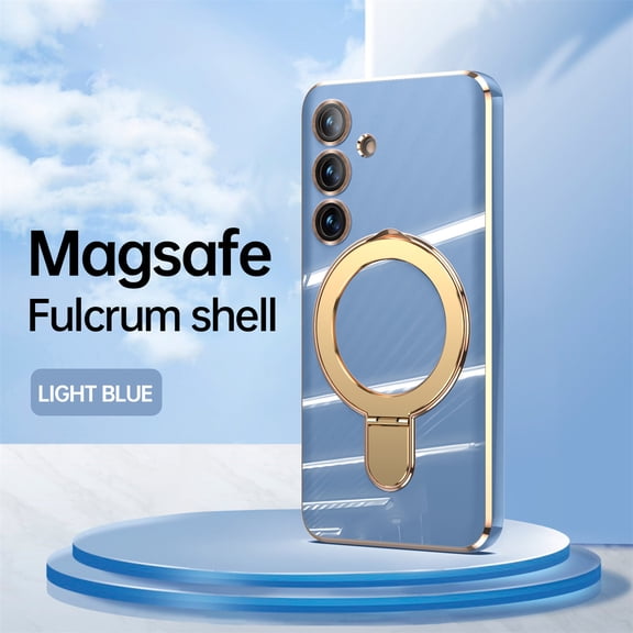 Dteck Magnetic Case for Samsung Galaxy S26,Shockproof Plating TPU Built-in Camera Lens Protector Case Compatible with Mag Safe Ring Holder Kickstand Cover for Galaxy S26 ,Lightblue