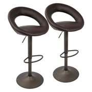 Metro Contemporary Adjustable Bar Stool in Antique with Brown Faux Leather by Lumisource Set of 2 by LumiSource