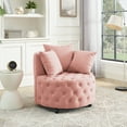 thumbnail image 2 of DEALTOPS Velvet Upholstered Swivel Chair for Living Room, with Button Tufted Design and Movable Wheels, Including 3 Pillows-Pink, 2 of 10