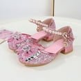 thumbnail image 2 of Durtebeua Little Kids Girls Dress Pumps Glitter Sequins Princess Low Heels Mary Jane Party Dance Shoes Rhinestone Sandals Red,3, 2 of 5
