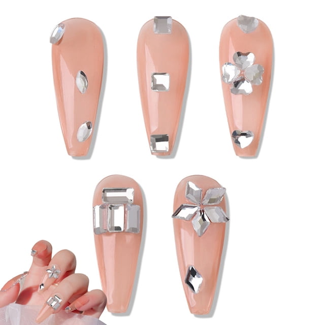 Juego de 250 piezas de diamantes de imitación de cristal para uñas, fondo plano de cristal de diamante 3D multiforma, para decoración de uñas, manualidades, teléfonos, ropa, joyería
