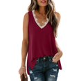 thumbnail image 1 of Womens Tank Tops V Neck Lace Side Split Summer Sleeveless Tops, 1 of 5