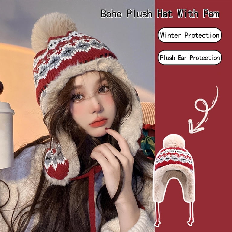 Acrylic Beanie with Ear Warmers, Ear Flap Hat for Women Women Winter Beanie Hat and Scarf Set Acrylic Faux Fur  main image 2