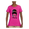 thumbnail image 3 of Mom Life Messy Hair Bun | Tie Dye Leopard Print Bandana | Funny Mother's Day Mother's Day Womens T-Shirt, Fuschia, XL, 3 of 5