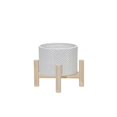thumbnail image 2 of Sagebrook Home 15065-03 6" CERAMIC CHEVRON PLANTER W/ WOOD STAND, WHITE, 2 of 3