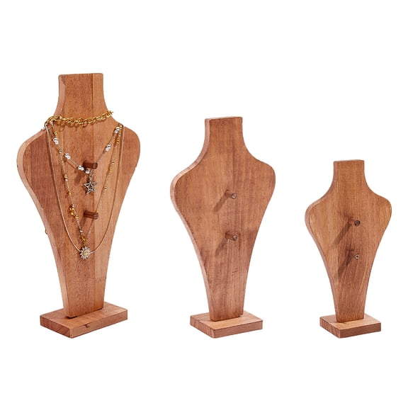 3Pcs 3 Sizes Wood Easel Necklace Display Stand Wooden Bust Jewelry Display Portable Necklaces Holder Stand
