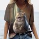 thumbnail image 1 of Camiseta de manga corta con estampado de gato para mujer, ropa Harajuku para mujer, Tops con cuello en V de gran tamaño, ropa de animales para mujer, 1 of 4